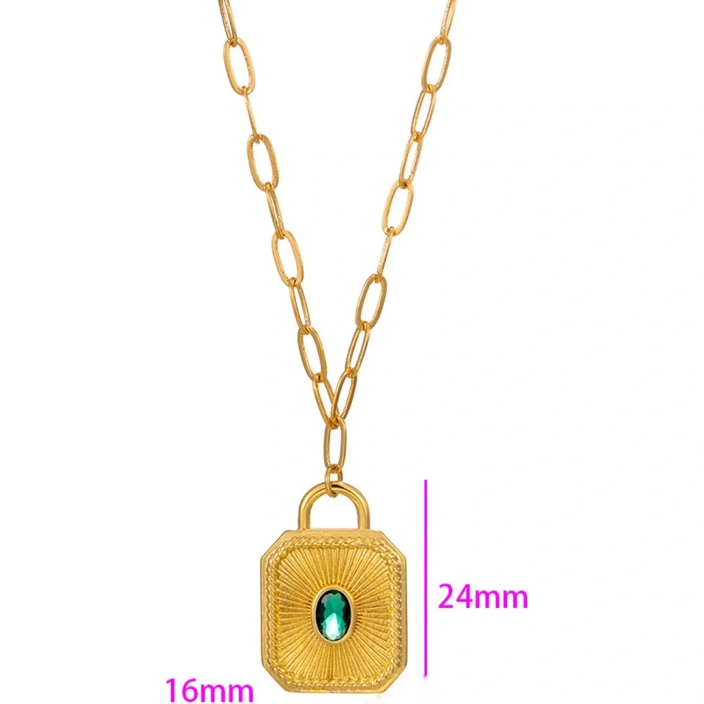 Last 1 🔥 Necklace 24k Gold Plated Emerald Stone Statement Dainty Jewelry - Picture 2 of 7